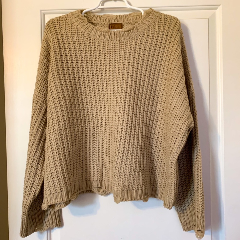 Distressed Cream Sweater